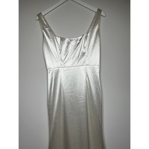 Lulus Size Medium Sensational Promise White Satin Train Maxi Gown Wedding Dress - Picture 5 of 16